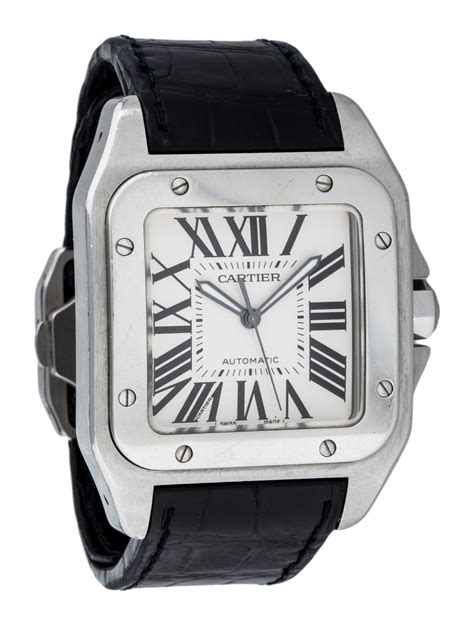 cartier santos 100 xl black leather strap|cartier santos 100 xl diamond.